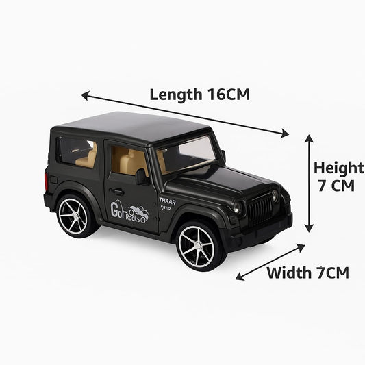 Pull Back Thar Toy Car for Kids – 1:28 Scale Die-Cast Model | No Battery Needed | Realistic Design | Gift Toy for Boys & Girls | Pull Back Action | Black Miniature Car 4x4 SUV Model (Multicolor)