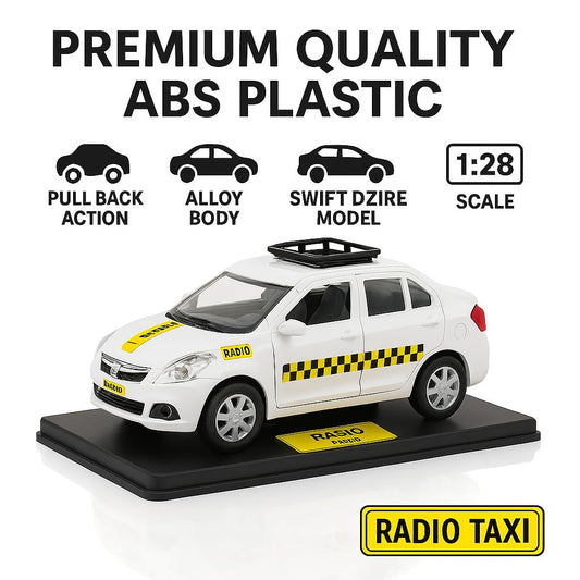 Premium Die-Cast Rapido Taxi Model Car, 1:28 Scale, Pull Back Action, White, 15 cm Length Car, Sedan, Toys for Kids, Birthday Gifts,Kids & Collectors