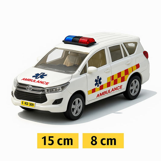 Police Die-Cast Model Car, 1:32 Scale, White, Pull Back Mechanism with Display Box (Ambulance Edition)