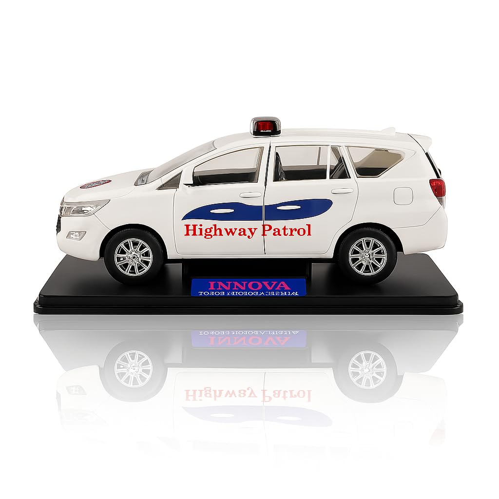 Police Die-Cast Model Car, 1:32 Scale, White, Pull Back Mechanism with Display Box (Highway Petroling Edition)