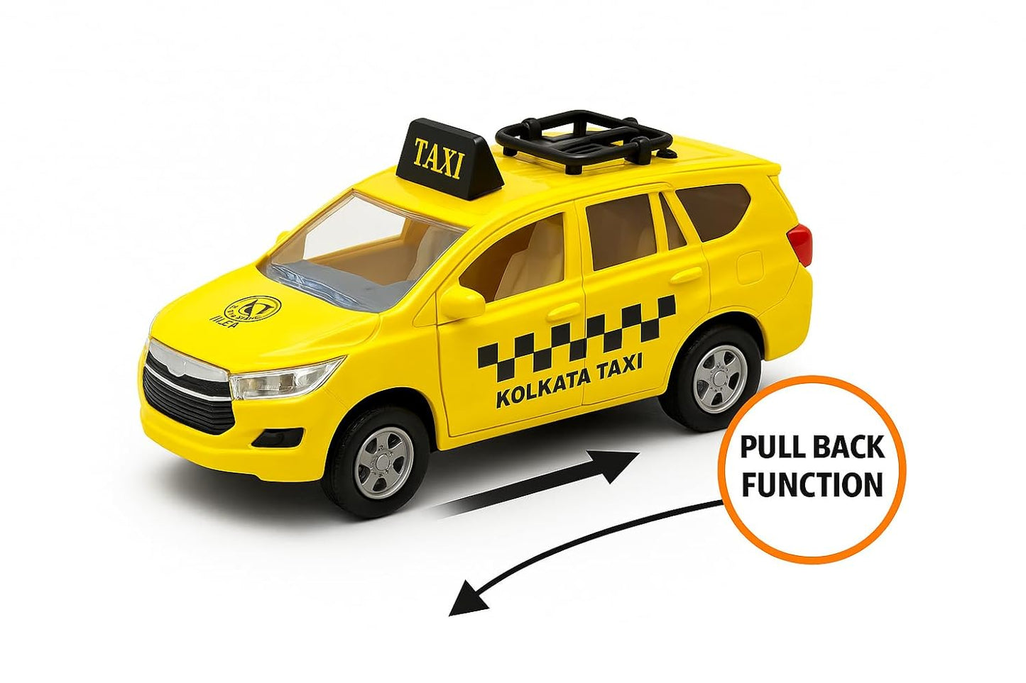 Police Die-Cast Model Car, 1:32 Scale, White, Pull Back Mechanism with Display Box (Kolkata Taxi Edition)