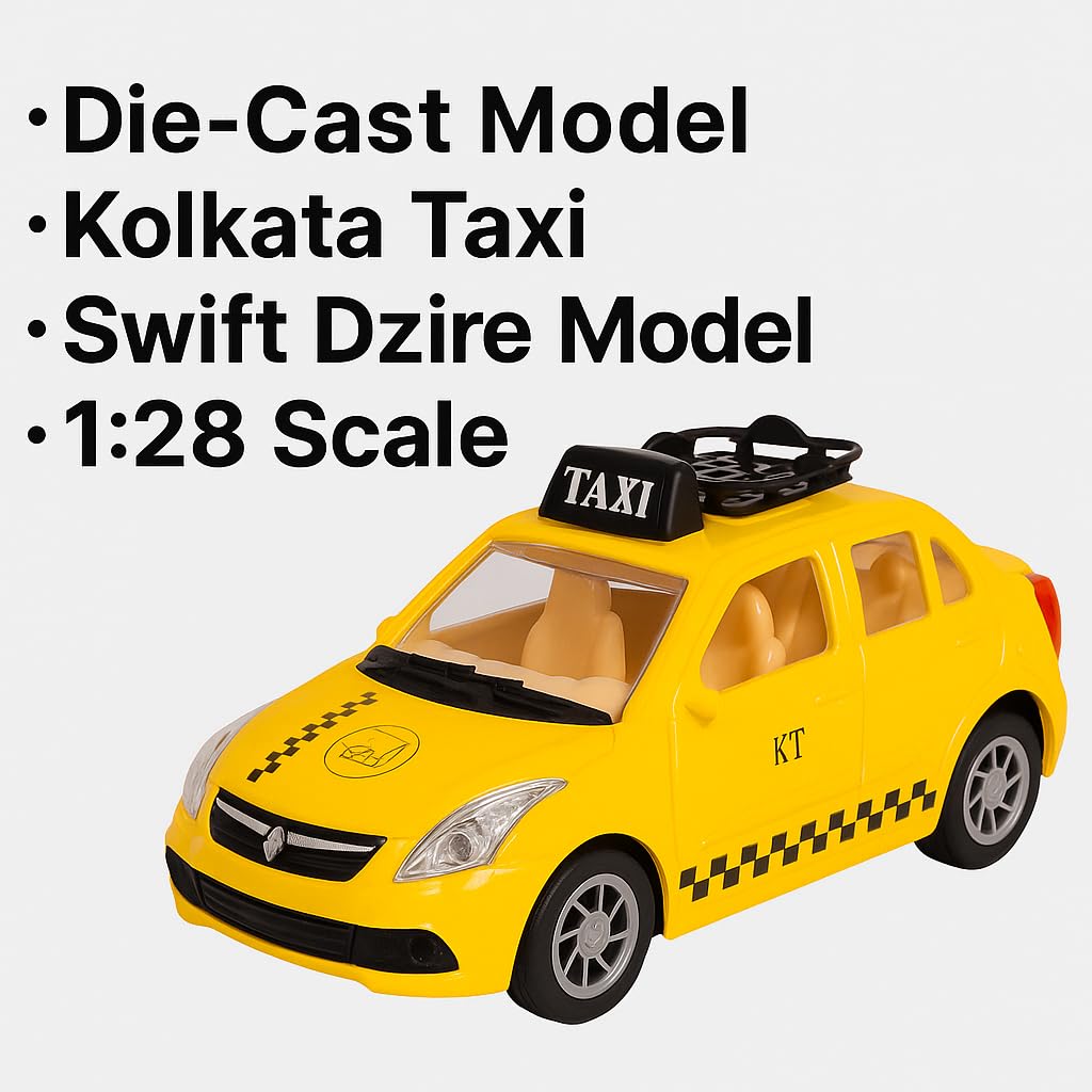Pull Back Car Toy | kolkata Taxi for Kids – 1:28 Scale Die-Cast Model | No Battery Needed | Realistic Design | Sedan |Gift Toy for Boys & Girls Yellow
