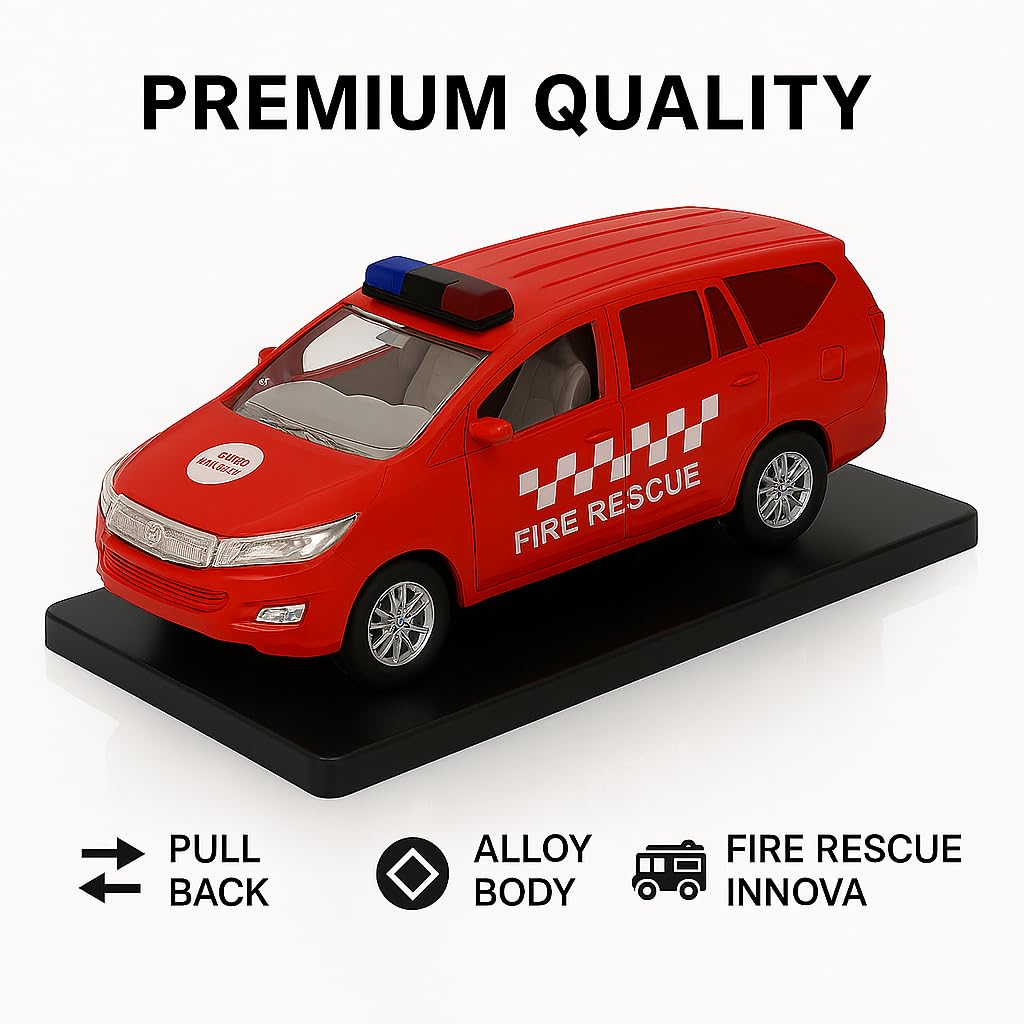 Police Die-Cast Model Car, 1:32 Scale, White, Pull Back Mechanism with Display Box (Fire Rescue Edition)