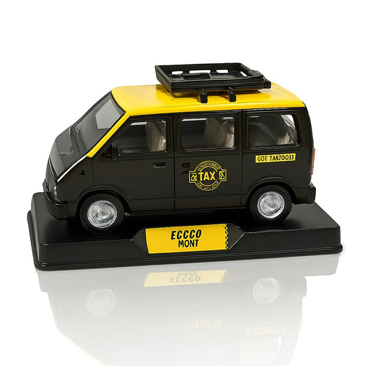 ECCCO Die-Cast Taxi Van Model Car, 1:32 Scale, Pull Back Action, 15 cm Length, Toy for Boy&Girls,Best Birthday Gift, Black-Yellow
