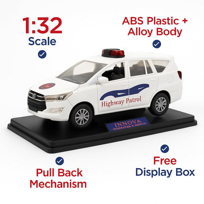Police Die-Cast Model Car, 1:32 Scale, White, Pull Back Mechanism with Display Box (Highway Petroling Edition)