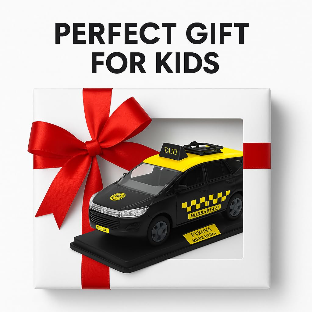 Police Die-Cast Model Car, 1:32 Scale, White, Pull Back Mechanism with Display Box (Mumbai Taxi Edition)