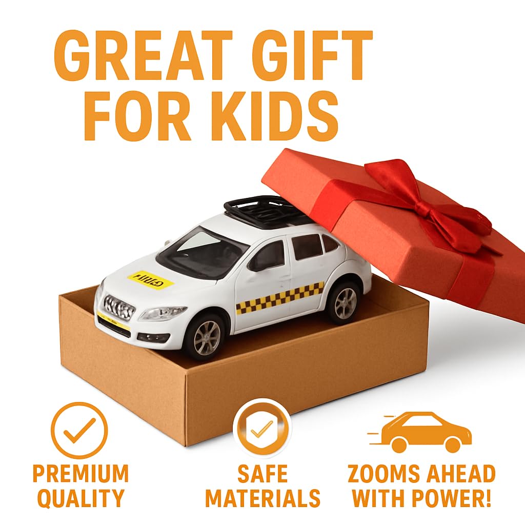 Premium Die-Cast Rapido Taxi Model Car, 1:28 Scale, Pull Back Action, White, 15 cm Length Car, Sedan, Toys for Kids, Birthday Gifts,Kids & Collectors