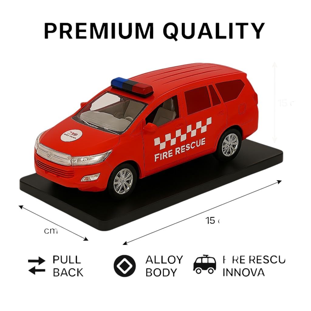 Police Die-Cast Model Car, 1:32 Scale, White, Pull Back Mechanism with Display Box (Fire Rescue Edition)