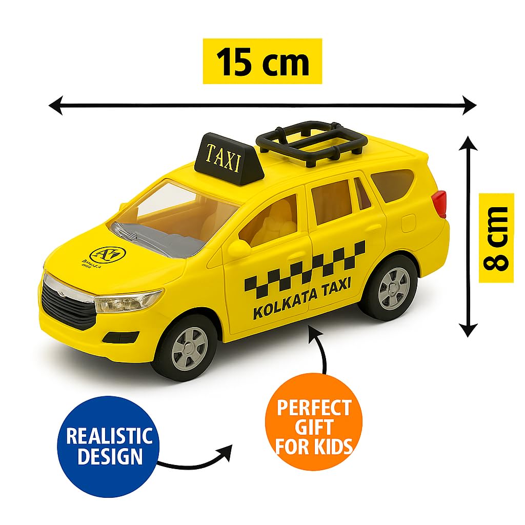 Police Die-Cast Model Car, 1:32 Scale, White, Pull Back Mechanism with Display Box (Kolkata Taxi Edition)