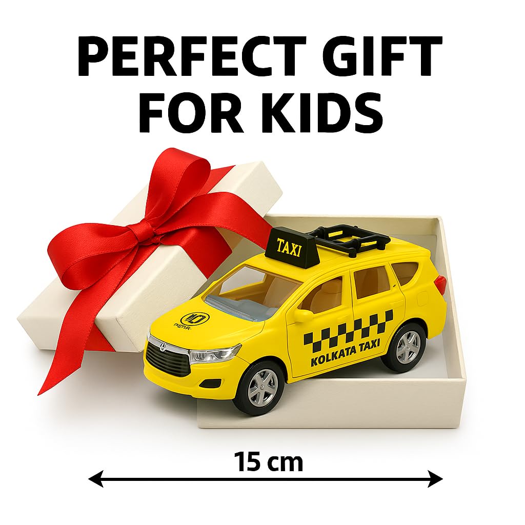 Police Die-Cast Model Car, 1:32 Scale, White, Pull Back Mechanism with Display Box (Kolkata Taxi Edition)