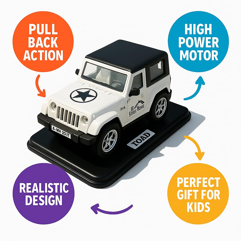 Pull Back Thar SUV Model 4x4 Toy Car for Kids – 1:28 Scale Die-Cast Model | No Battery Needed | Realistic Design | Gift Toy for Boys & Girls