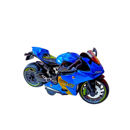 Sport Diecast Metal 1:14 Exclusive Alloy Metal Pull Back Die-cast Bike Pullback Toy Motorcycle with Multicolor & Boys Gifts Toys for Kids, Kawasaki Ninja H2R Model Bike (Blue)