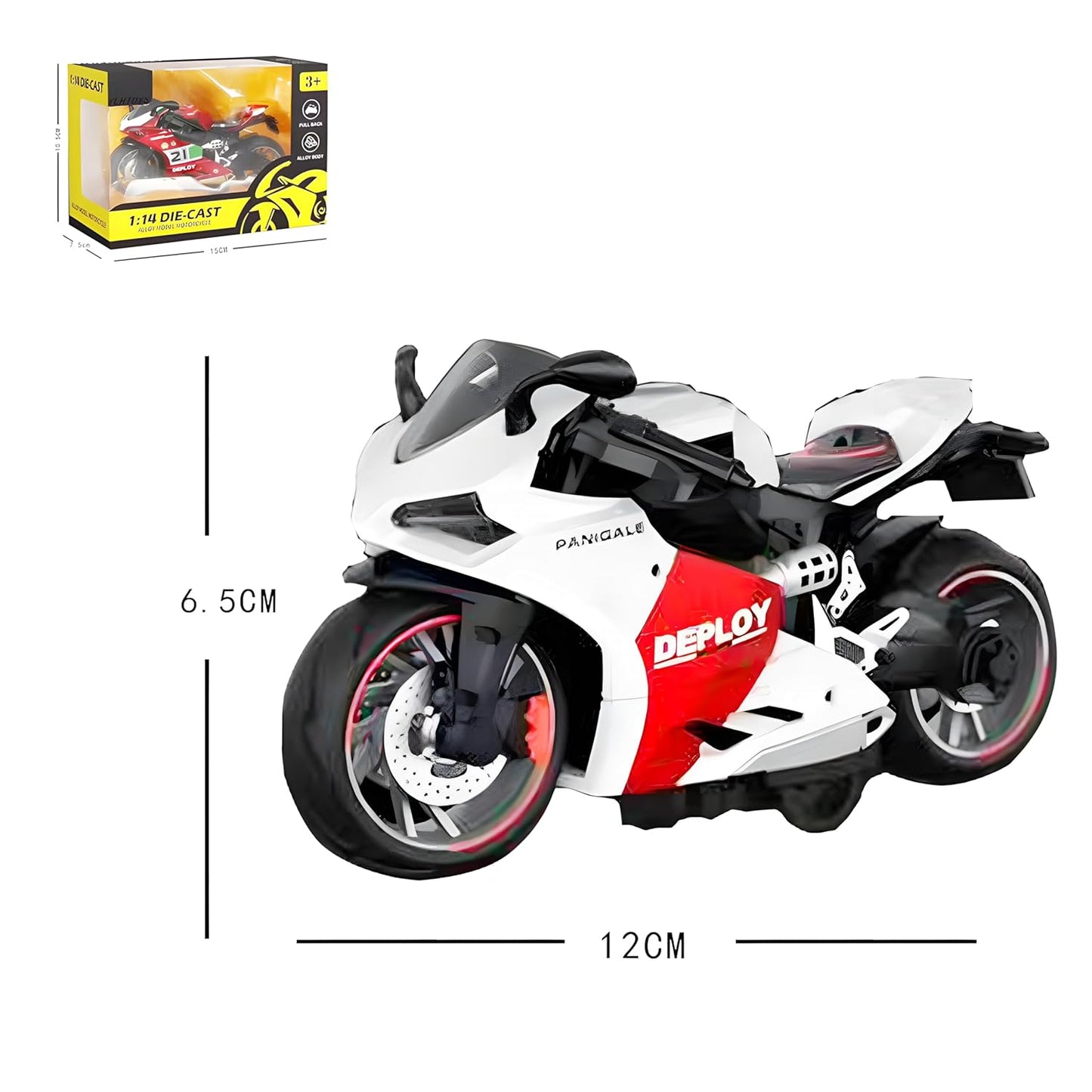 Sport Diecast Metal 1:14 Exclusive Alloy Metal Pull Back Die-cast Bike Pullback Toy Motorcycle with Multicolor & Boys Gifts Toys for Kids, Kawasaki Ninja H2R Model Bike (White)