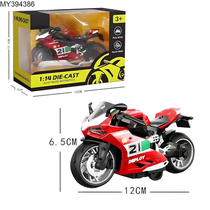 Sport Diecast Metal 1:14 Exclusive Alloy Metal Pull Back Die-cast Bike Pullback Toy Motorcycle with Multicolor & Boys Gifts Toys for Kids, Kawasaki Ninja H2R Model Bike (Red)
